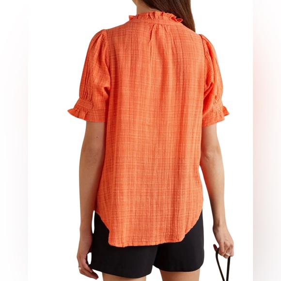APIECE APART Los Altos Ruffled Cotton Voile Blouse Orange Small Cottage Core - Picture 2 of 12
